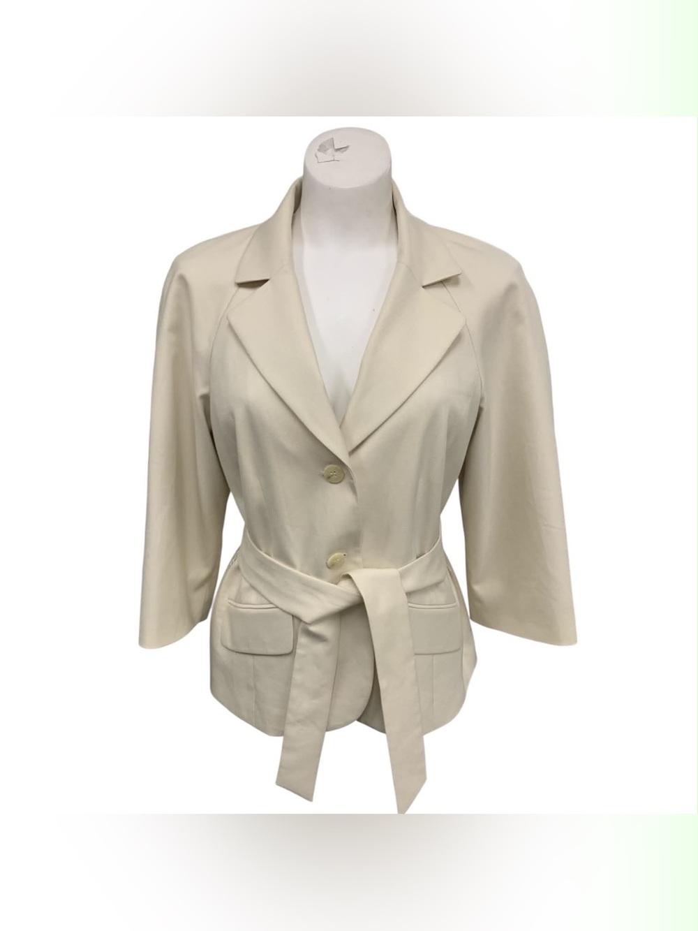 Anne Klein Cream Belted Notch-Lapel Blazer Size M